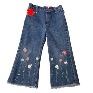 Lil Byer California Floral Jeans Kids 2T Blue Embroidered Vintage 90s USA Made